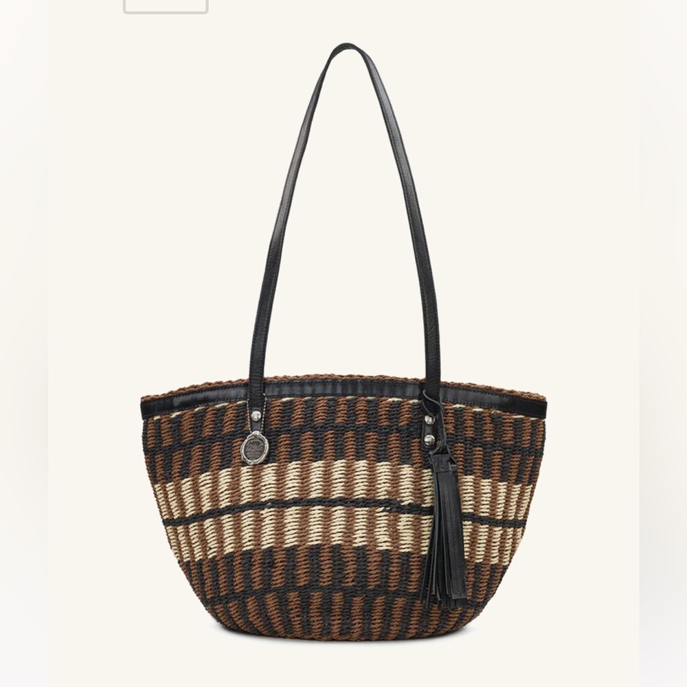 🌺 PATRICIA NASH; Sellia Maize Specialty Woven Tan/Black Zipper Top Tote Bag 4 U! - Picture 2 of 16